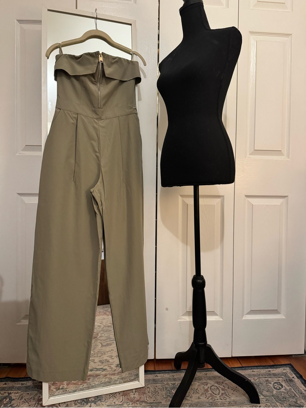 Zara Olive Strapless Wide-Leg Dual Zip Small Jumpsuit
